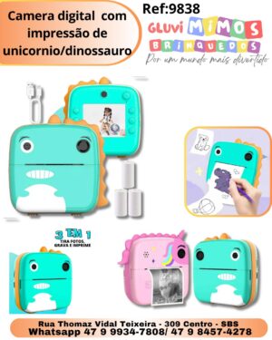 Camera digital  com impressão de unicornio/dinossauro