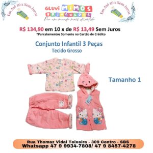 Conjunto infantil 3 peças Hello Kitty tamanho 1