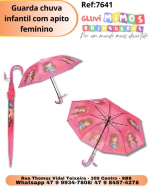 Guarda chuva infantil com apito feminino
