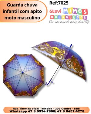 Guarda chuva infantil com apito moto masculino