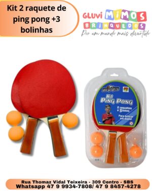 Kit 2 raquete de ping pong +3 bolinhas