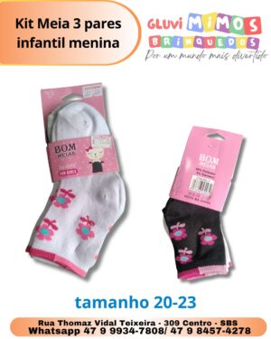 Kit Meia 3 pares infantil menina