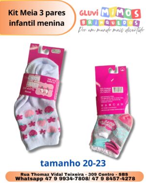 Kit Meia 3 pares infantil menina