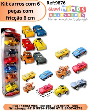 Kit carros com 6 peças com fricção 6 cm