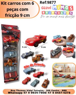 Kit carros com 6 peças com fricção 9 cm