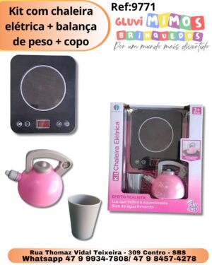 Kit com chaleira elétrica + balança de peso + copo