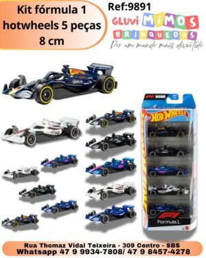 Kit fórmula 1 hotwheels 5 peças 8 cm