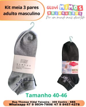 Kit meia 3 pares adulto masculino