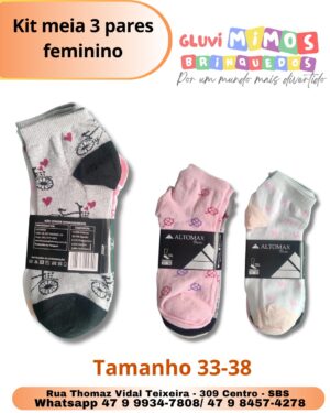 Kit meia 3 pares feminino