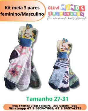 Kit meia 3 pares feminino/Masculino