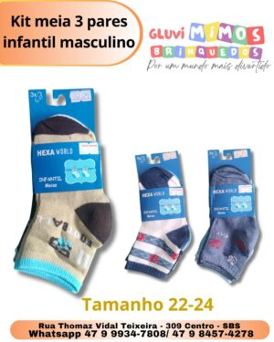 Kit meia 3 pares infantil masculino