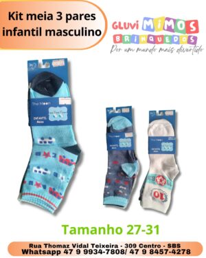 Kit meia 3 pares infantil masculino