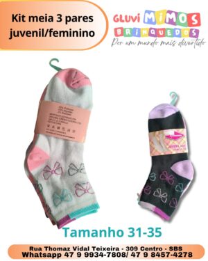 Kit meia 3 pares juvenil/feminino