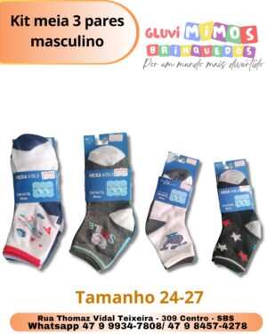 Kit meia 3 pares masculino