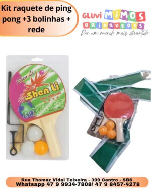 Kit raquete de ping pong +3 bolinhas + rede