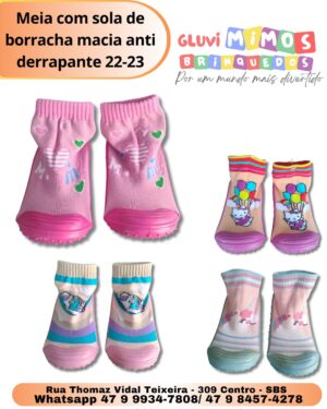 Meia com sola de borracha macia anti derrapante 22-23