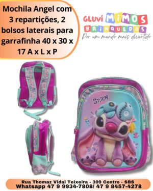 Mochila Angel com 3 repartições, 2 bolsos laterais para garrafinha 40 x 30 x 17 A x L x P