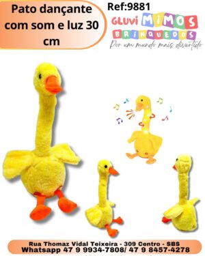 Pato dançante com som e luz 30 cm