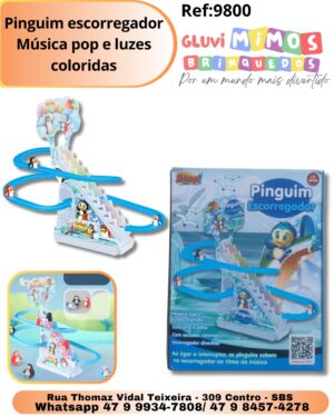 Pinguim escorregador Música pop e luzes coloridas