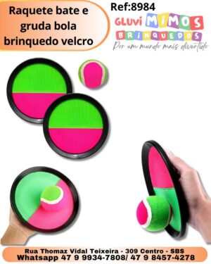 Raquete bate e gruda bola brinquedo velcro