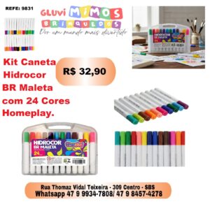 Kit caneta hidrocor BR maleta com 24 cores Homeplay