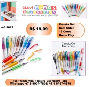 Caneta gel com gliter 12 cores Home play