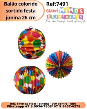 Balão colorido  sortido festa junina 26 cm