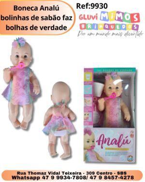 Boneca Analú bolinhas de sabão faz bolhas de verdade