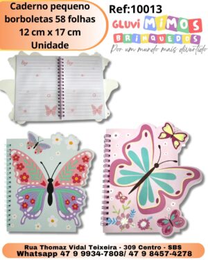 Caderno pequeno borboletas 58 folhas 12 cm x 17 cm Unidade