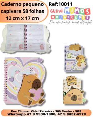 Caderno pequeno capivara 58 folhas 12 cm x 17 cm