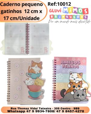 Caderno pequeno gatinhos  12 cm x 17 cm/Unidade