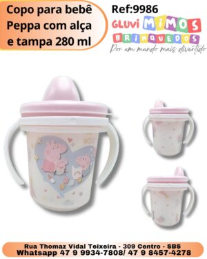 Copo para bebê  Peppa com alça e tampa 280 ml