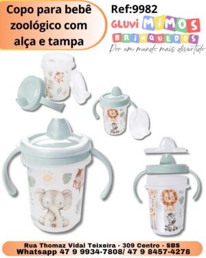Copo para bebê  zoológico com alça e tampa