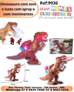 Dinossauro com som e luzes com spray e com movimentos