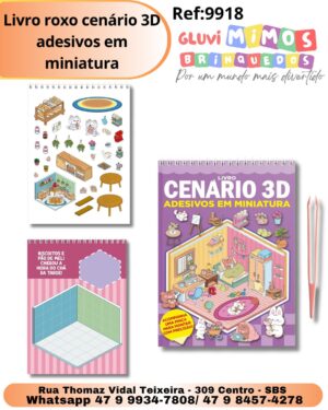 Livro roxo cenário 3D adesivos em miniatura