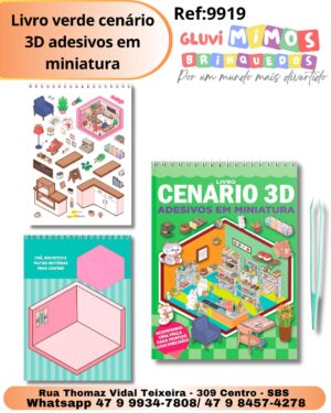 Livro verde cenário 3D adesivos em miniatura