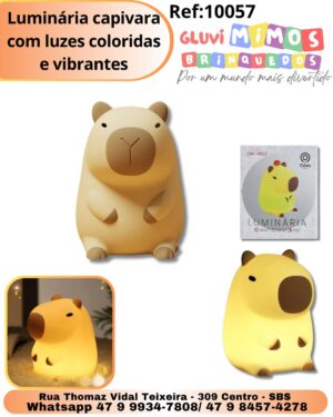 Luminária capivara com luzes coloridas e vibrantes