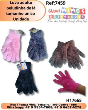 Luva adulto peludinha de lã tamanho unico  Unidade