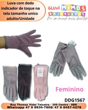 Luva com dedo indicador de toque na tela tamanho unico adulto/Unidade