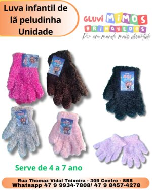 Luva infantil de lã peludinha Unidade