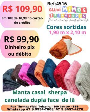 Manta casal  sherpa canelada dupla face de lã