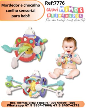 Mordedor e chocalho coelho sensorial para bebê
