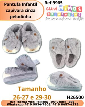 Pantufa Infantil capivara cinza peludinha