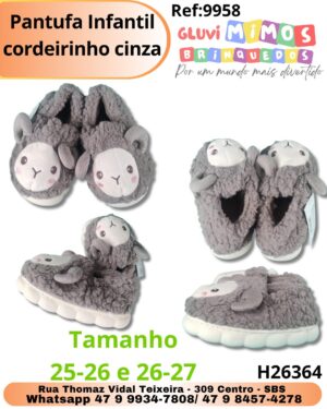 Pantufa Infantil cordeirinho cinza