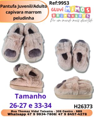 Pantufa Juvenil/Adulto capivara marrom peludinha