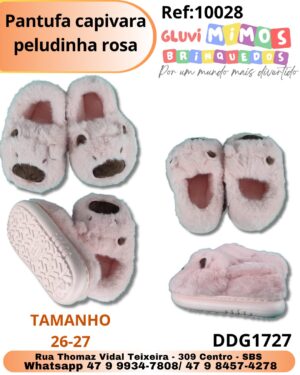 Pantufa capivara peludinha rosa