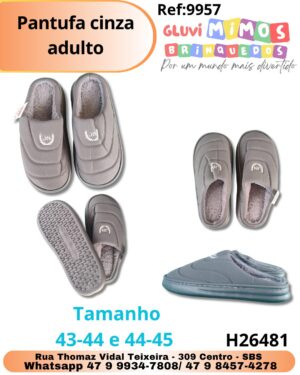 Pantufa cinza adulto