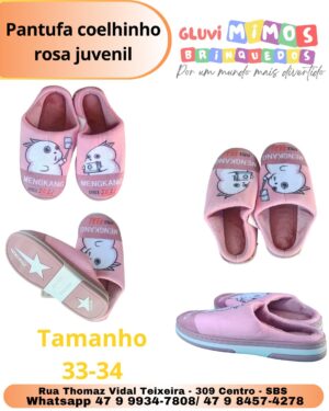 Pantufa coelhinho rosa juvenil
