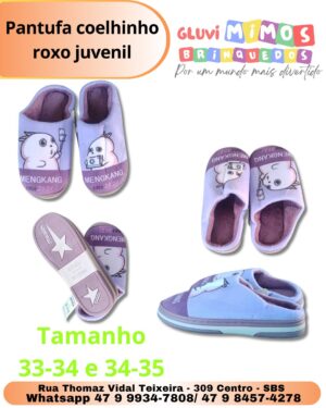 Pantufa coelhinho roxo juvenil