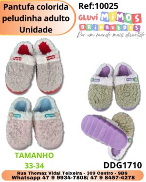 Pantufa colorida peludinha adulto Unidade